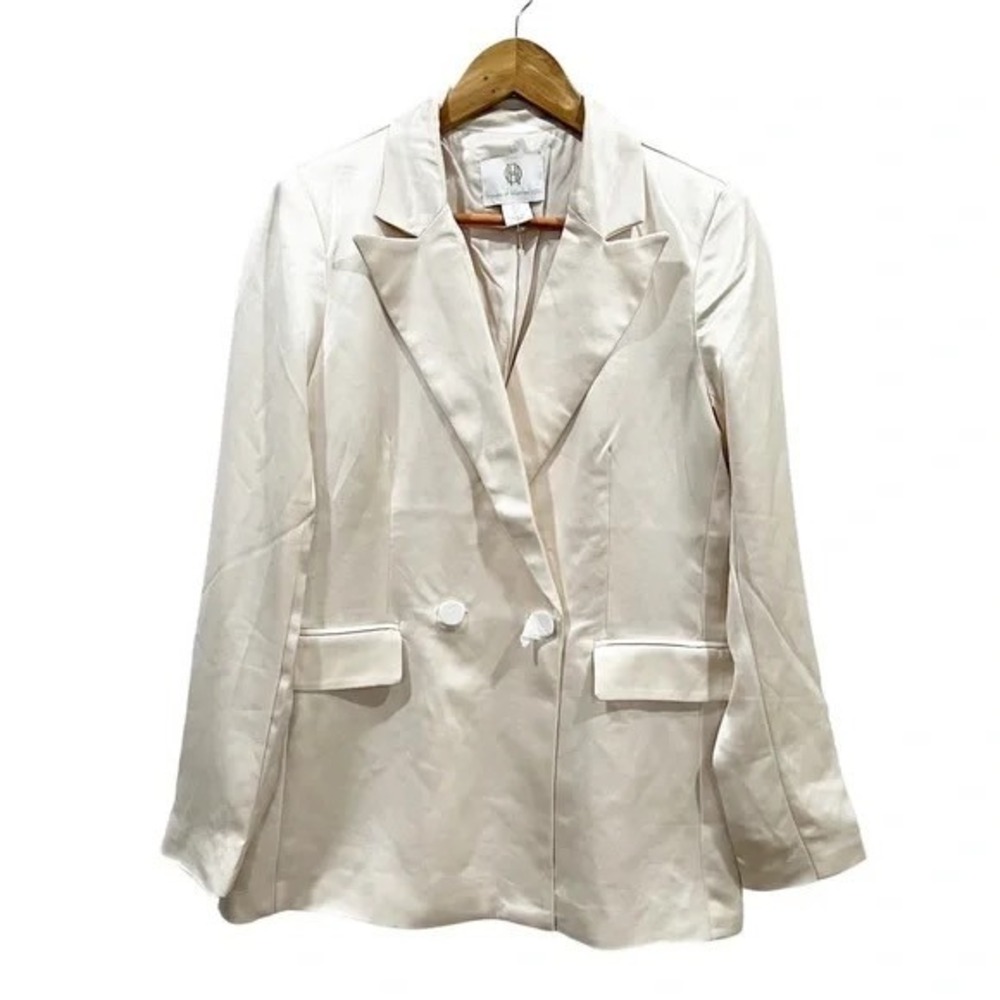House of Harlow 1960 Women's Ivory Satin Double‎ Breasted Blazer S Relaxed Fit